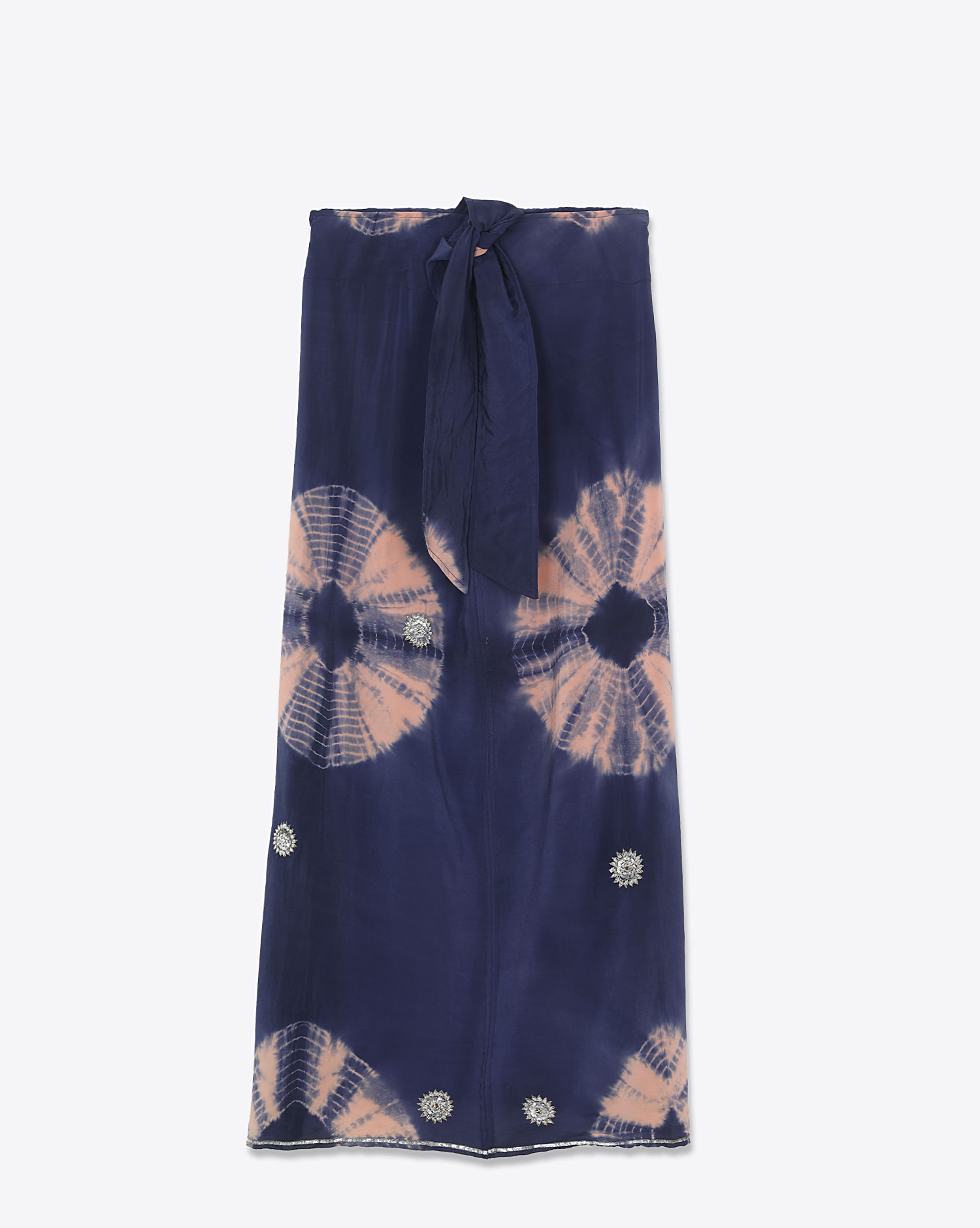 Navy Blue & Multicolour Satin Wrap Around Skirt Sarong – Dupatta