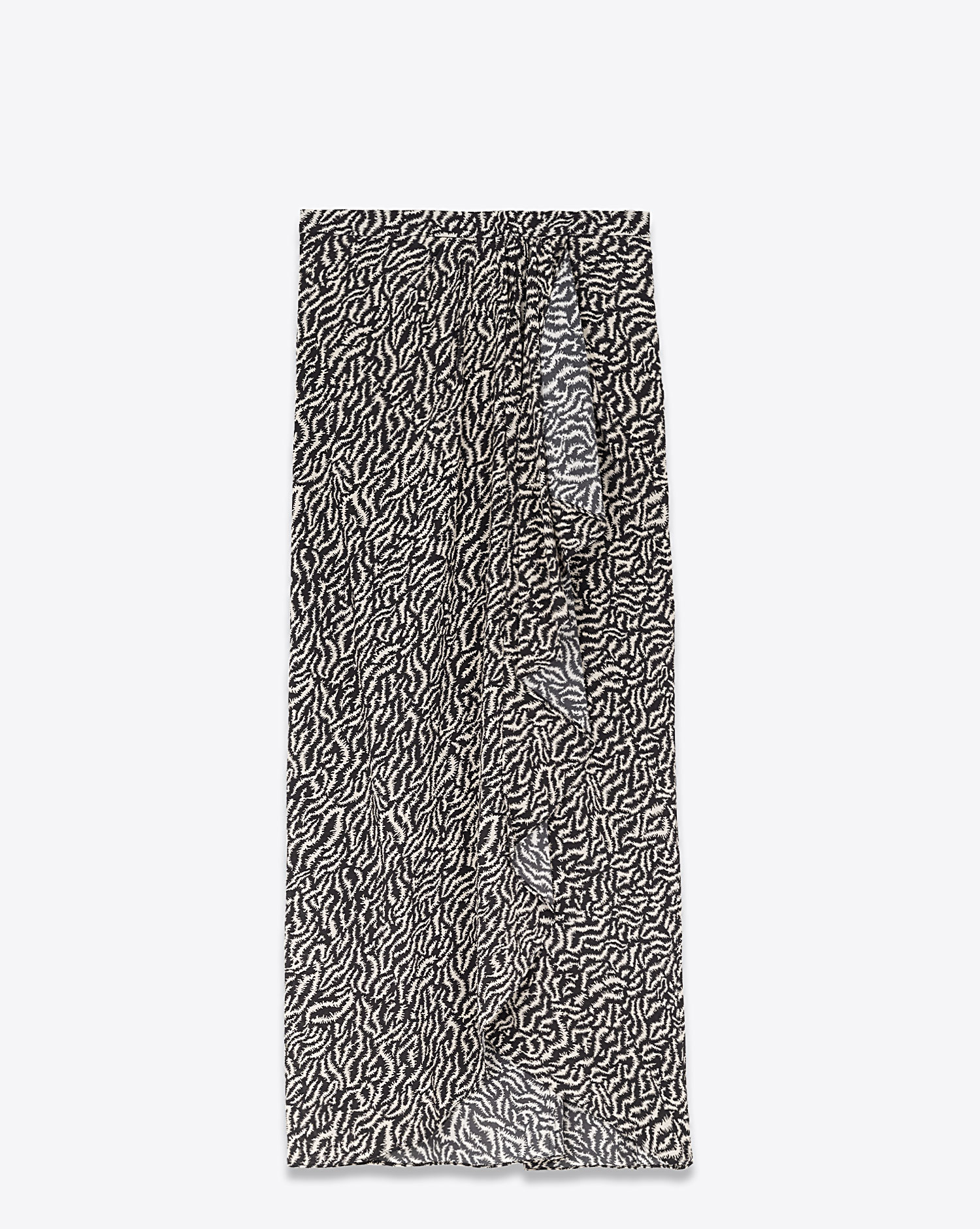 Jupe midi porte-feuille avec un volant en viscose imprimé noir écru Vanille Isabel Marant Etoile. Face. 