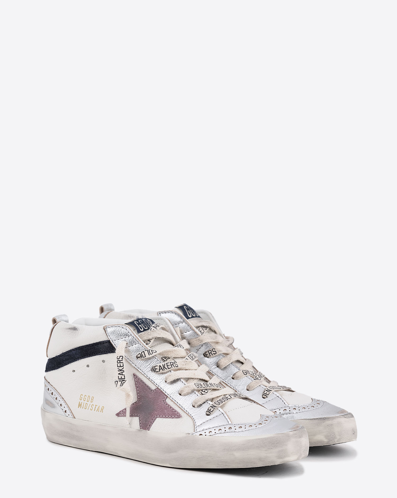 Golden Goose Femme Sneakers Mid Star Blanc Argent Mauve 11922