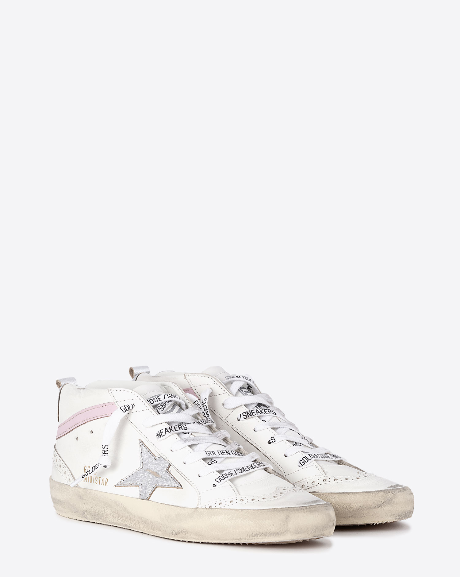 Golden Goose Femme Sneakers Mid Star Blanc Argent Rose 11115