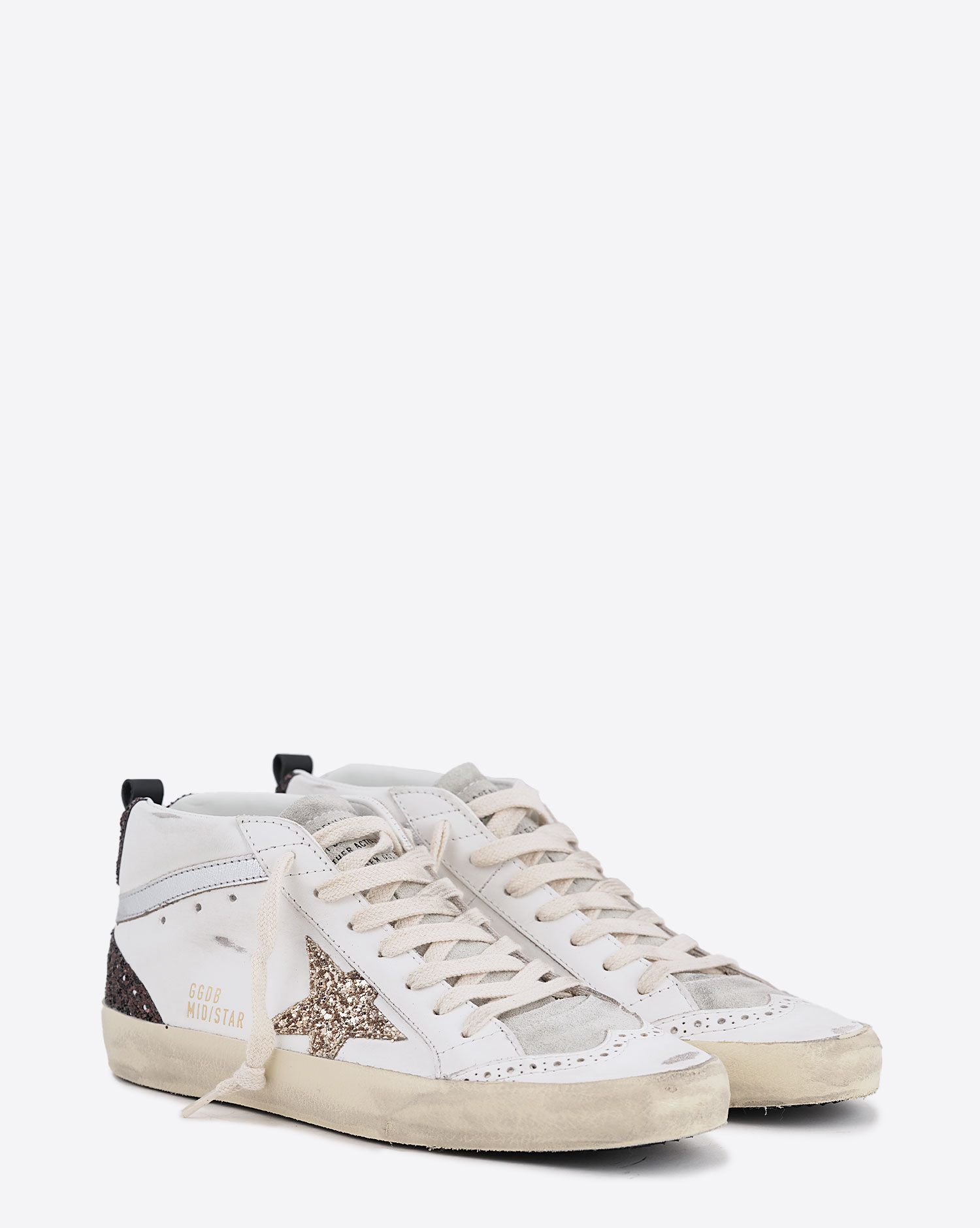 Golden Goose Femme Sneakers Mid Star Blanc Marron Or 11923