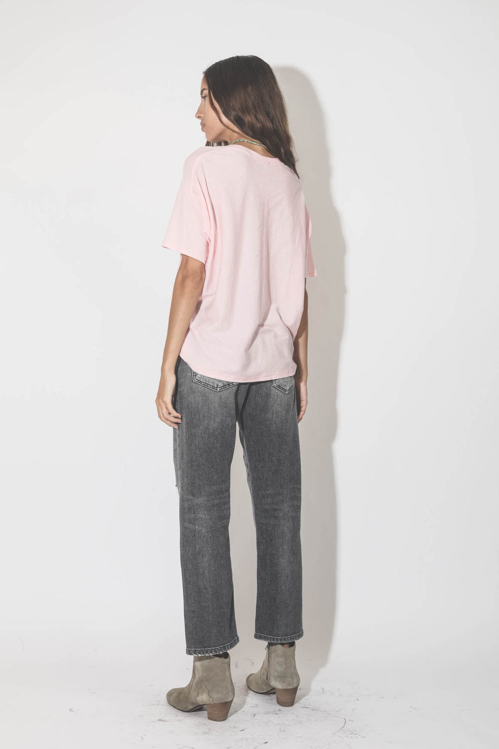 R13 Denim Tee Shirt V Neck Boxy Rose Clair