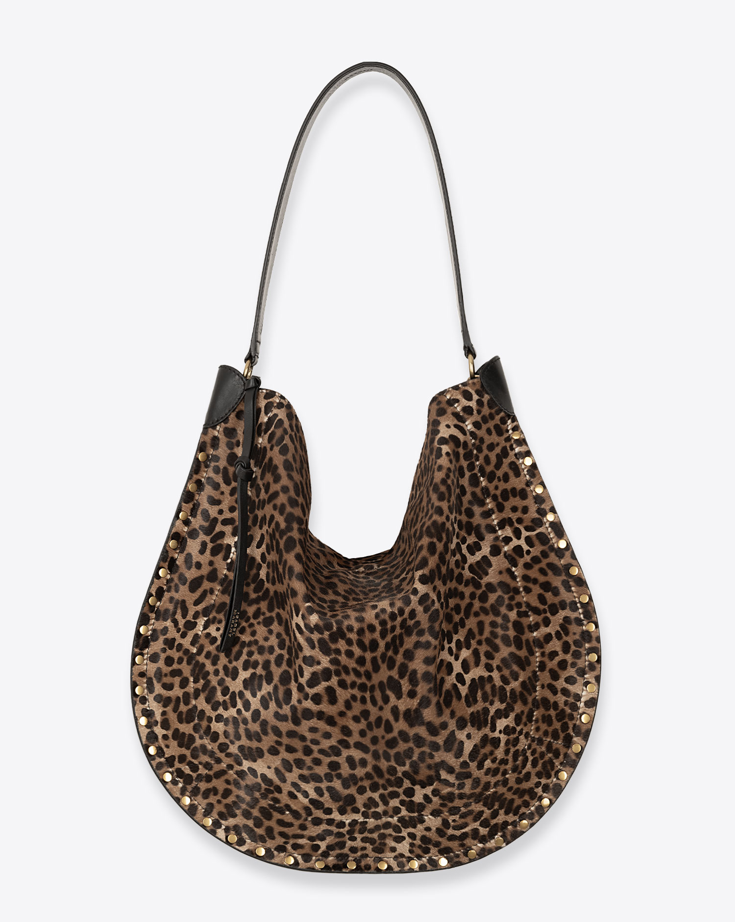 Sac besace Oskan Hobo Soft Isabel Marant en cuir suédé léopard. Vue face.
