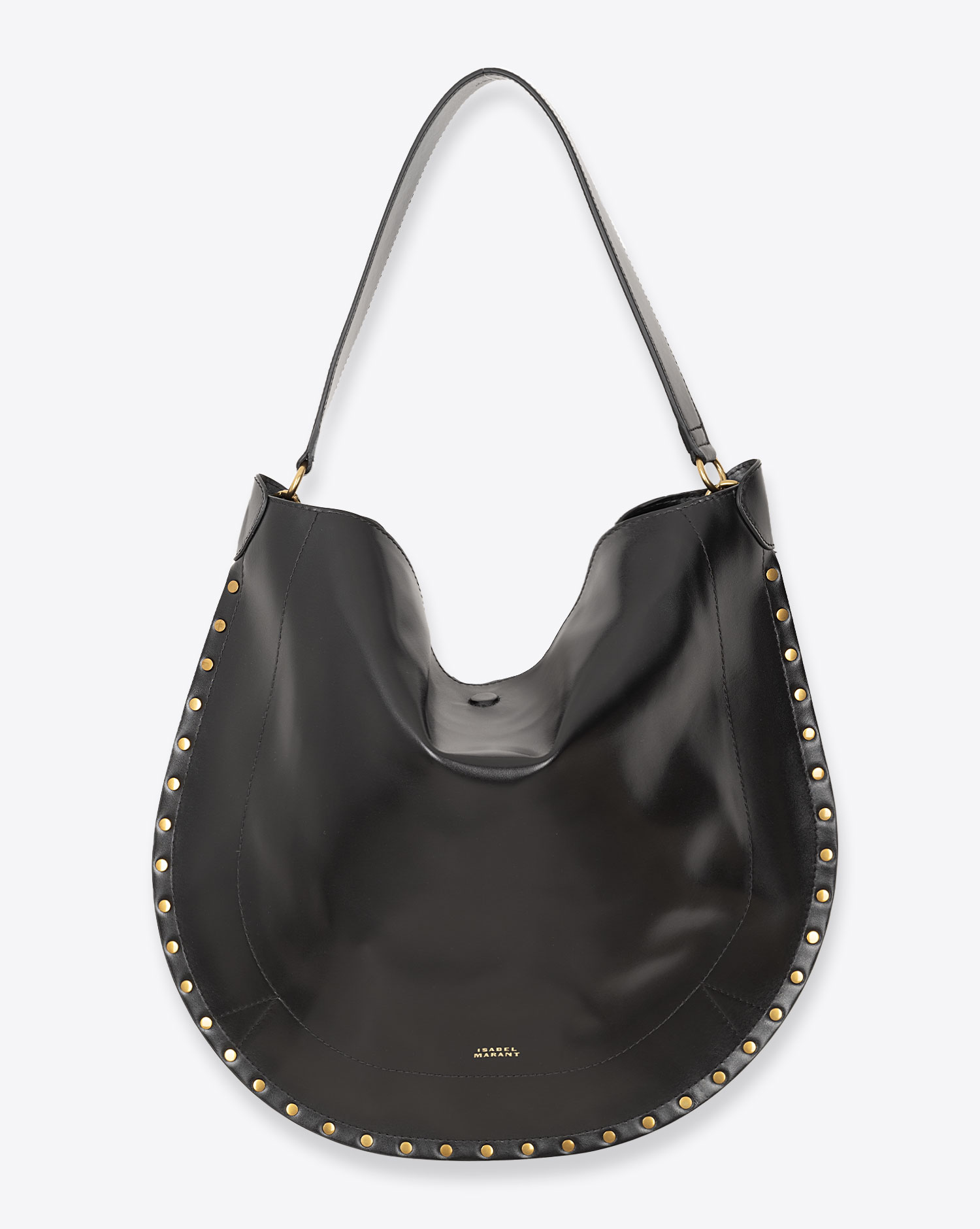 Sac besace Oskan Hobo Soft Isabel Marant en cuir noir. Vue face. 