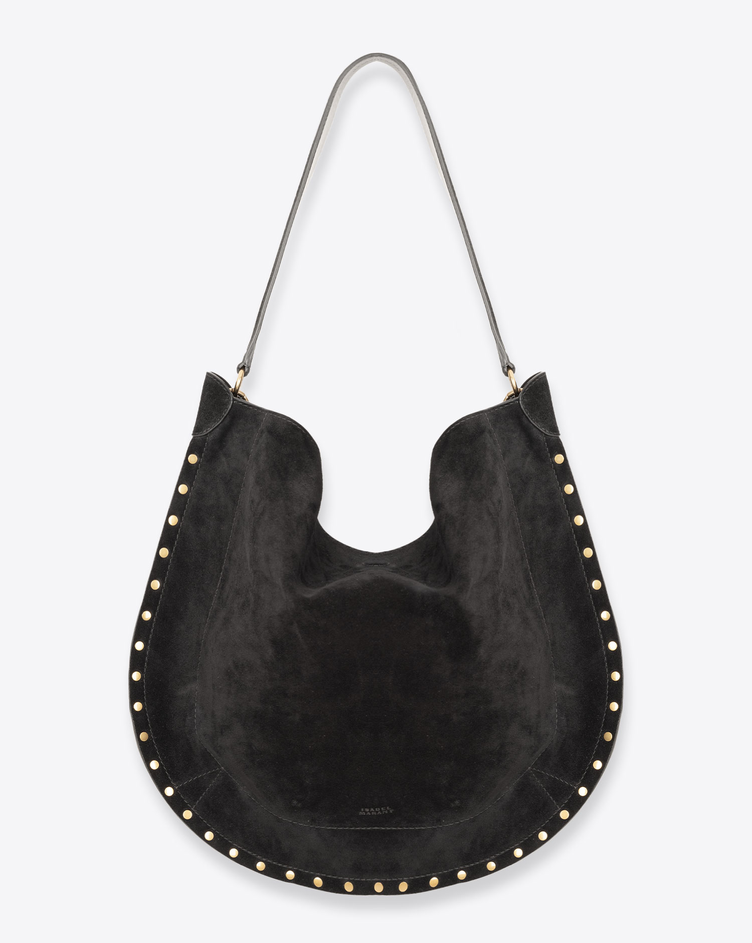 Sac besace Oskan Hobo Soft Isabel Marant en cuir suédé noir. Vue face.