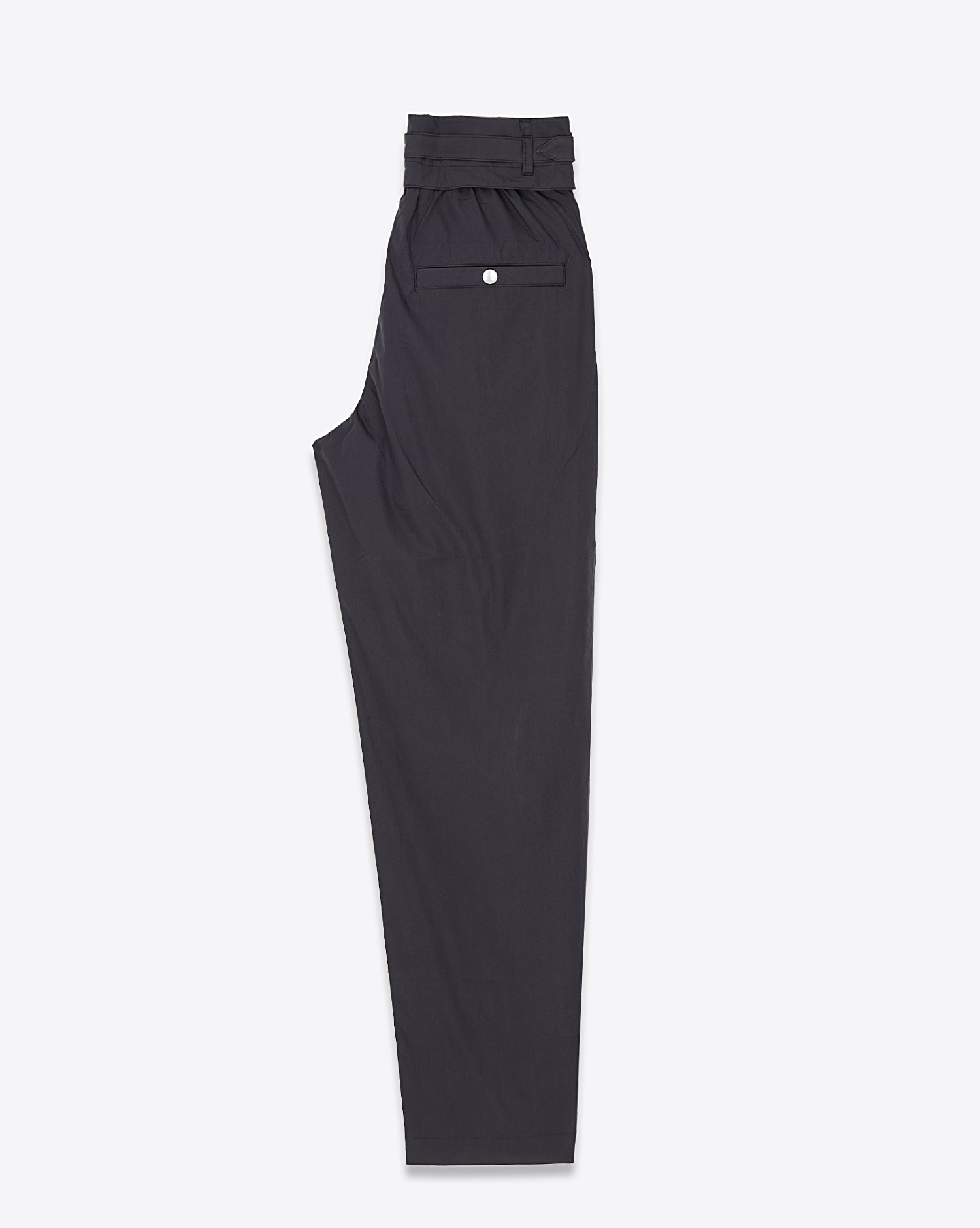 Pantalon large taille haute à pinces avec ceinture en toile de coton mélangé léger et craquant noir délavé Celia Isabel Marant Etoile. profil.