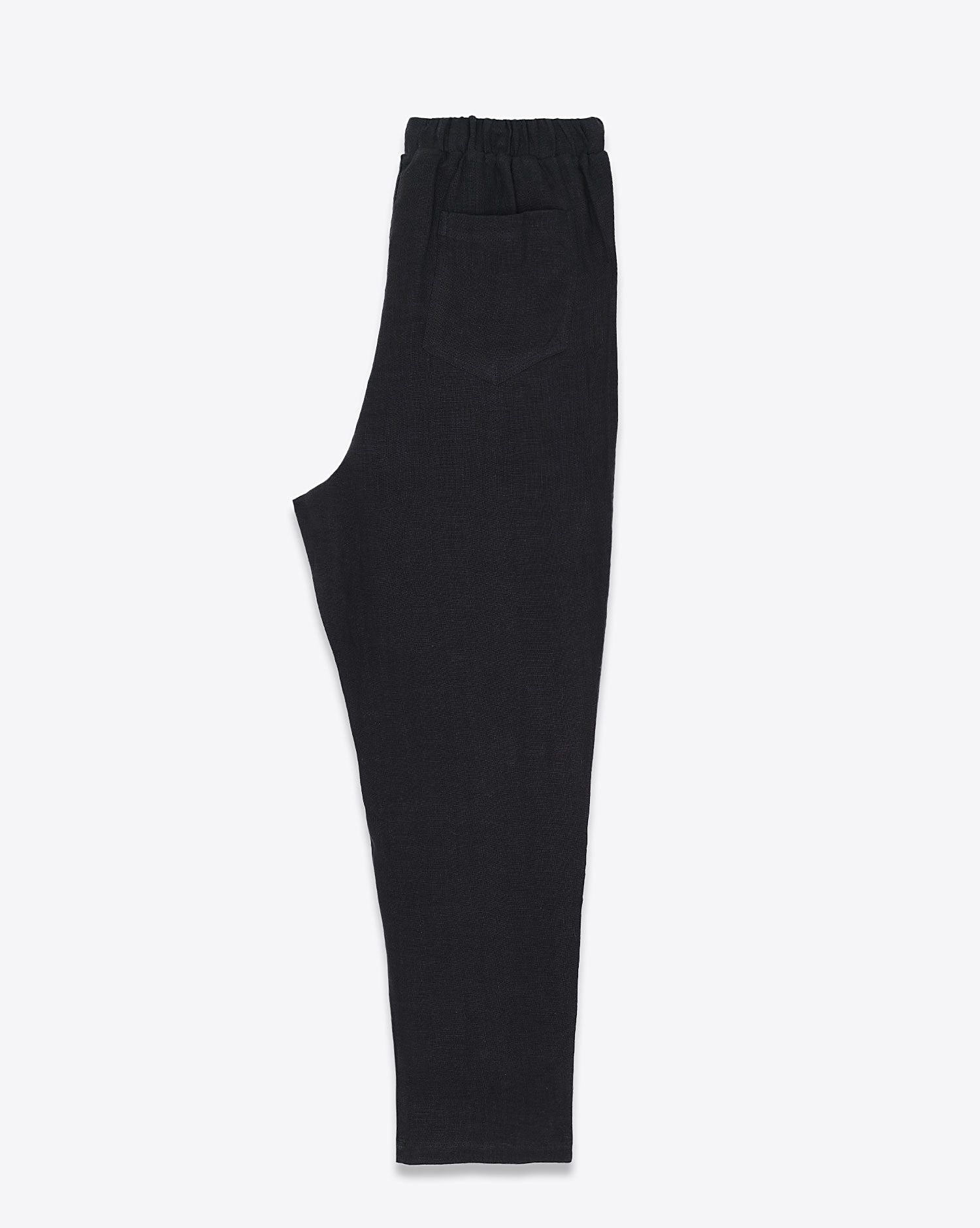 Pantalon en lin noir Mikuta. Profil.