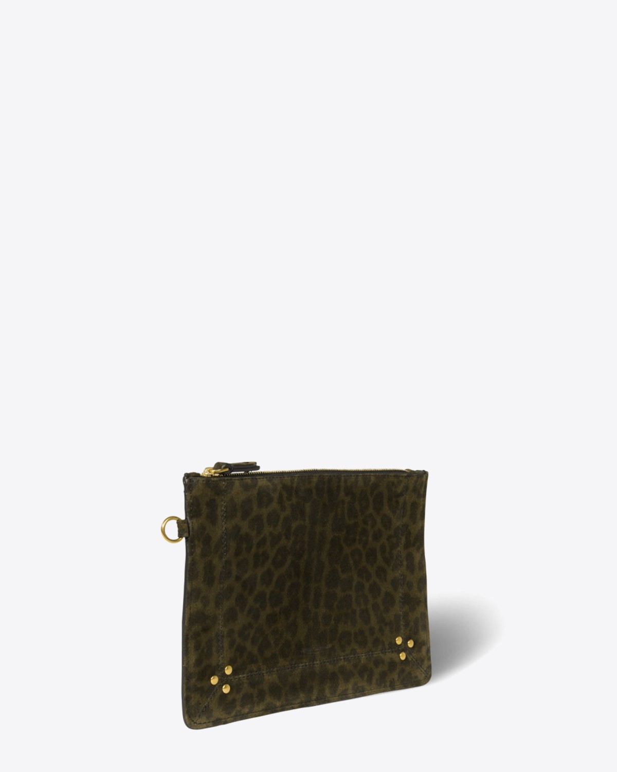 Jerome Dreyfuss Pochette Popoche M Cuir Suede Leopard Kaki