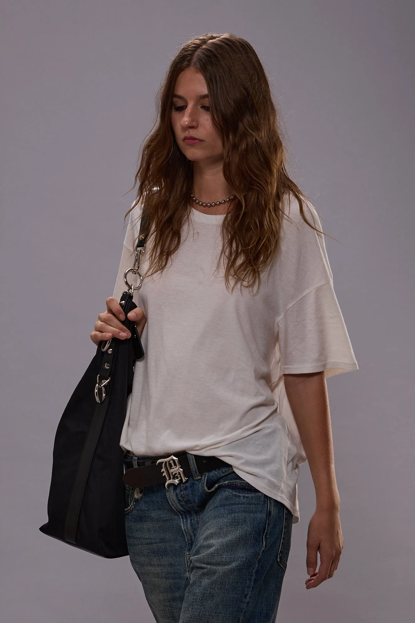 Tee-shirt manches courtes oversize blanc en coton et cachemire R13. 