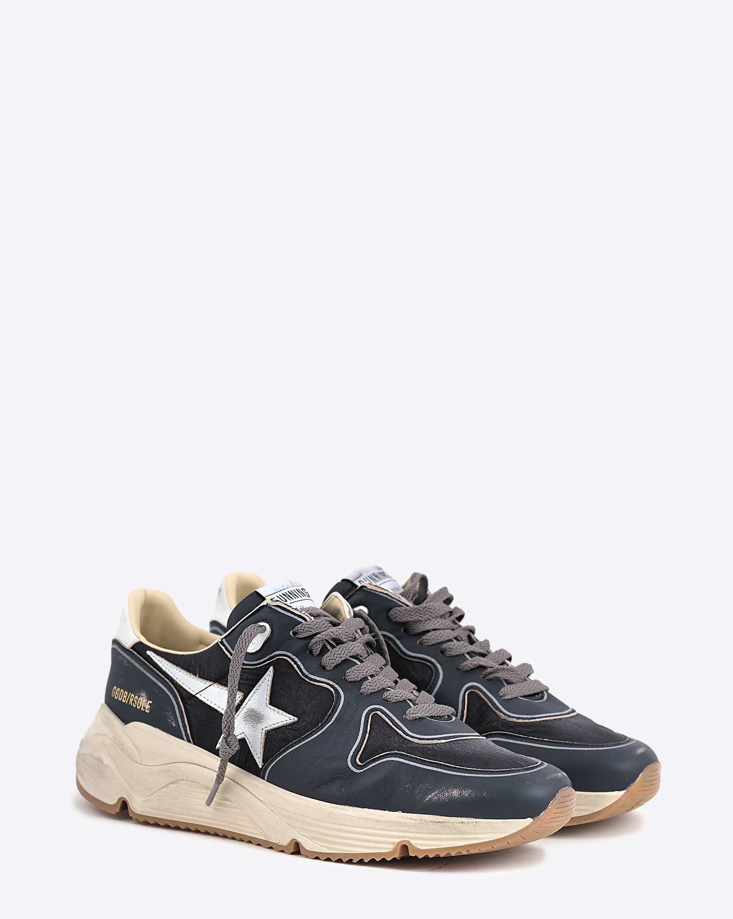 Golden Goose Homme Sneakers Running Sole Marine Blanc Argent 