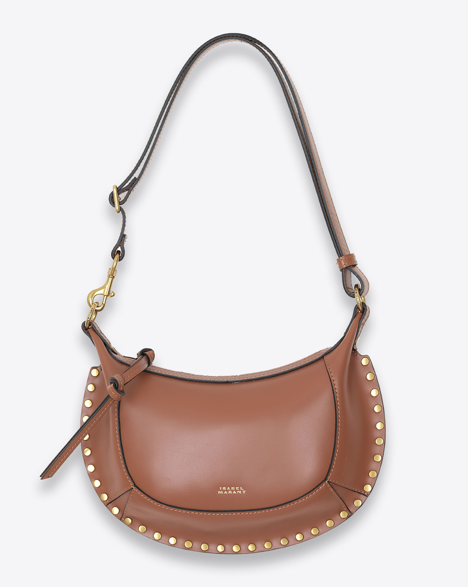 Sac lune Oskan Isabel Marant en cuir de veau cognac. Vue face. 