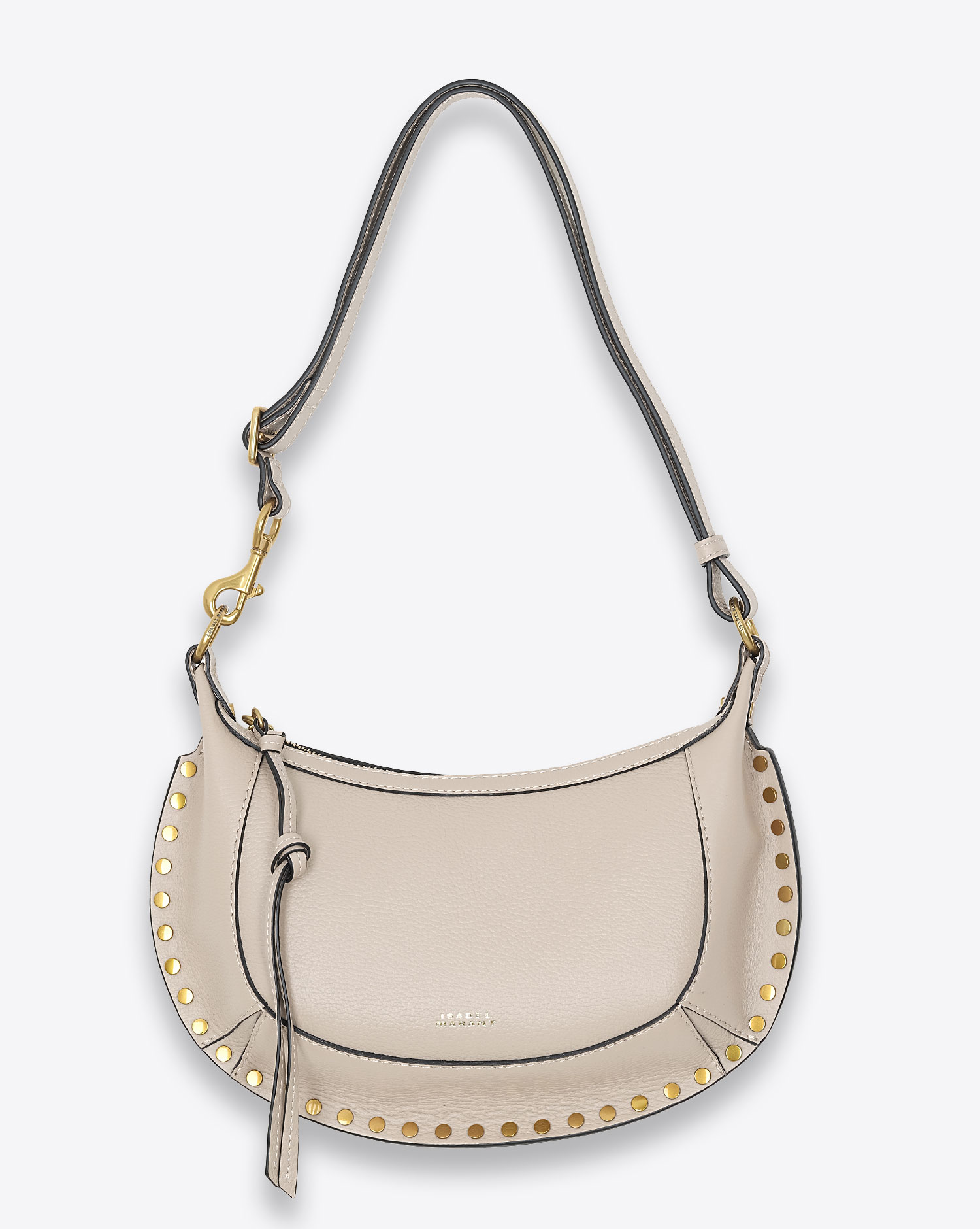 Sac lune Oskan Isabel Marant en cuir de veau beige clair. Vue face
