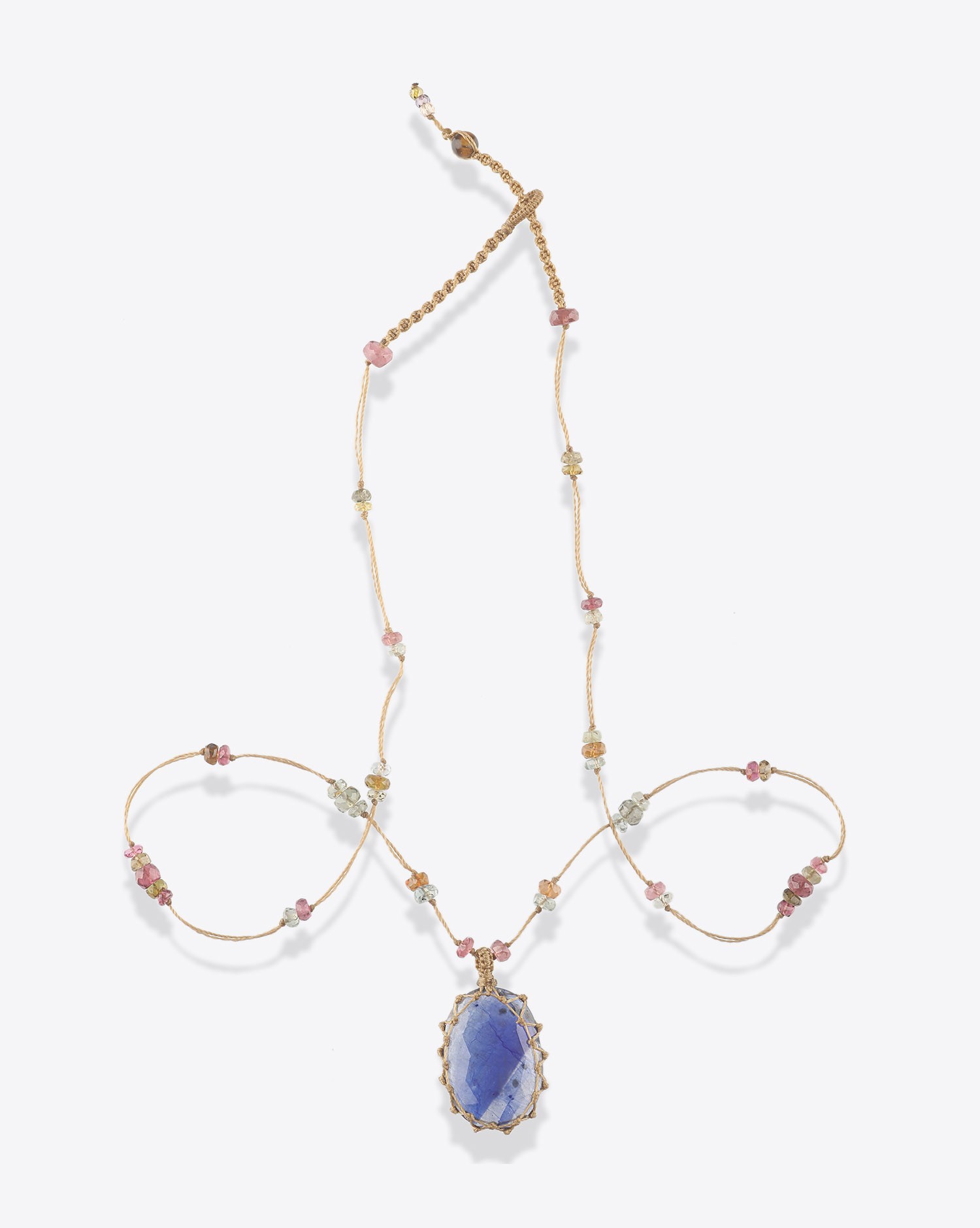 Image du produit Sharing Collier Court Tibétain Sur Cordon Beige Doré - Lapis  