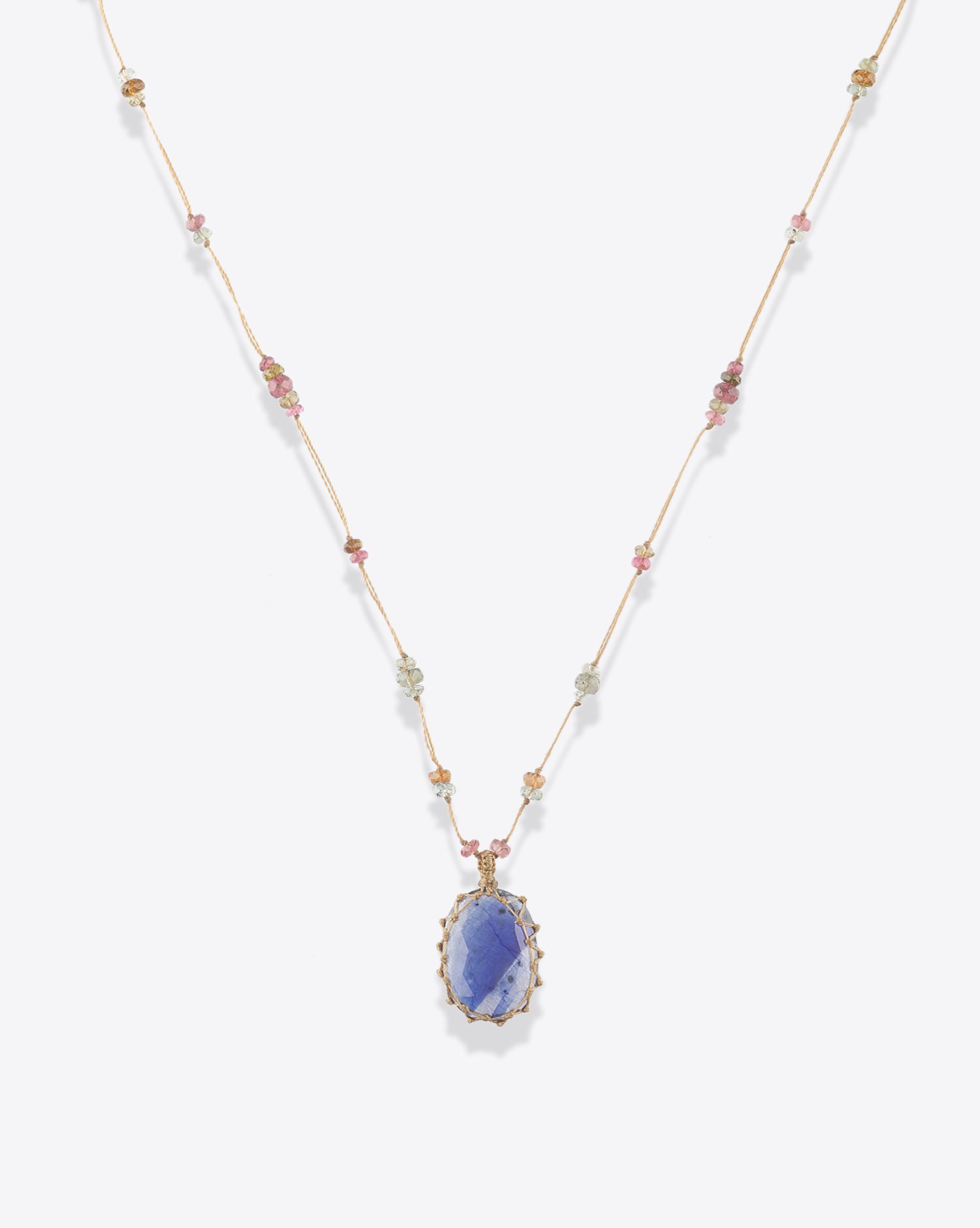 Image du produit Sharing Collier Court Tibétain Sur Cordon Beige Doré - Lapis   - 2