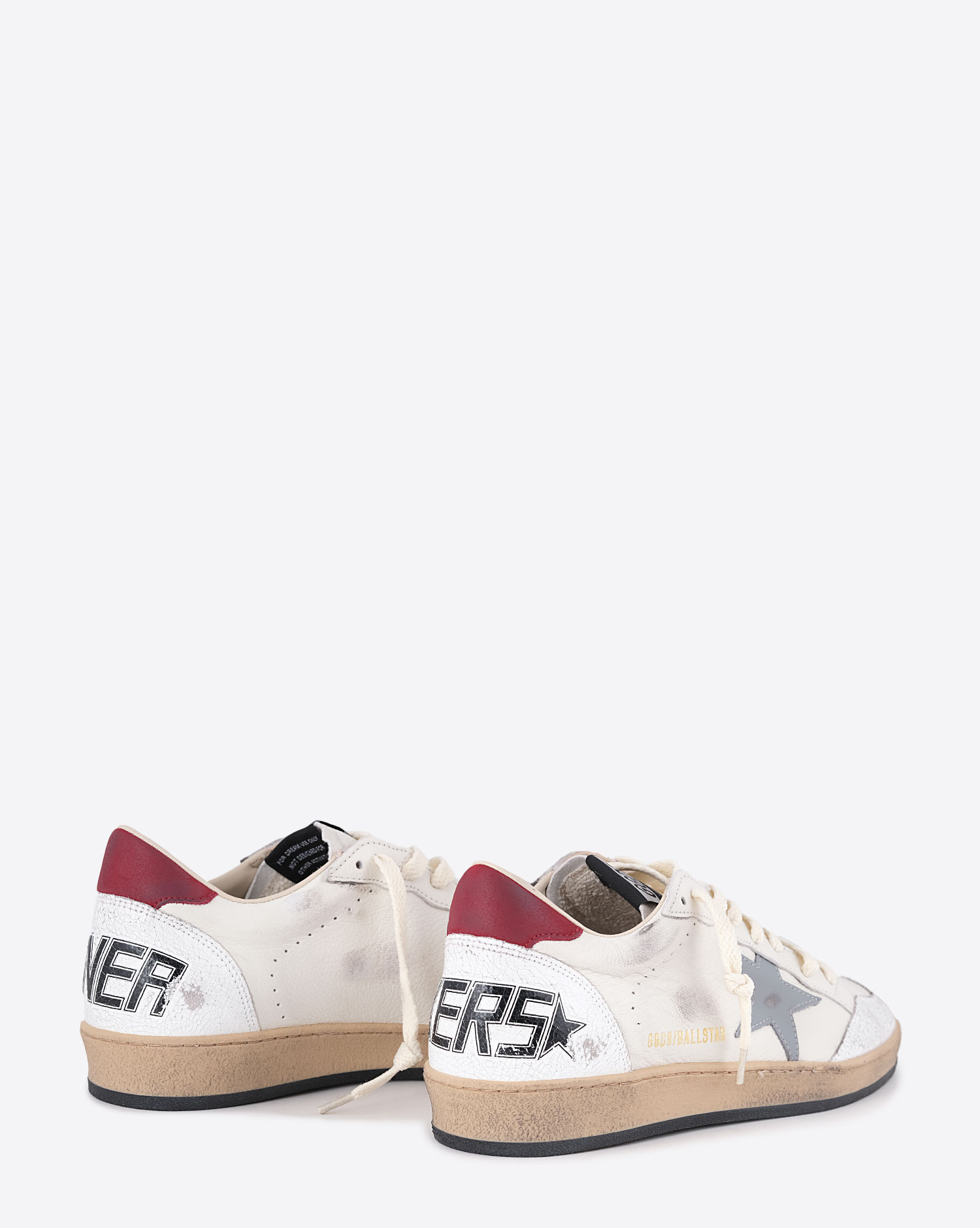 Sneakers Ball Star Golden Goose Homme en cuir Blanc Bleu Argent. Vue dos. 