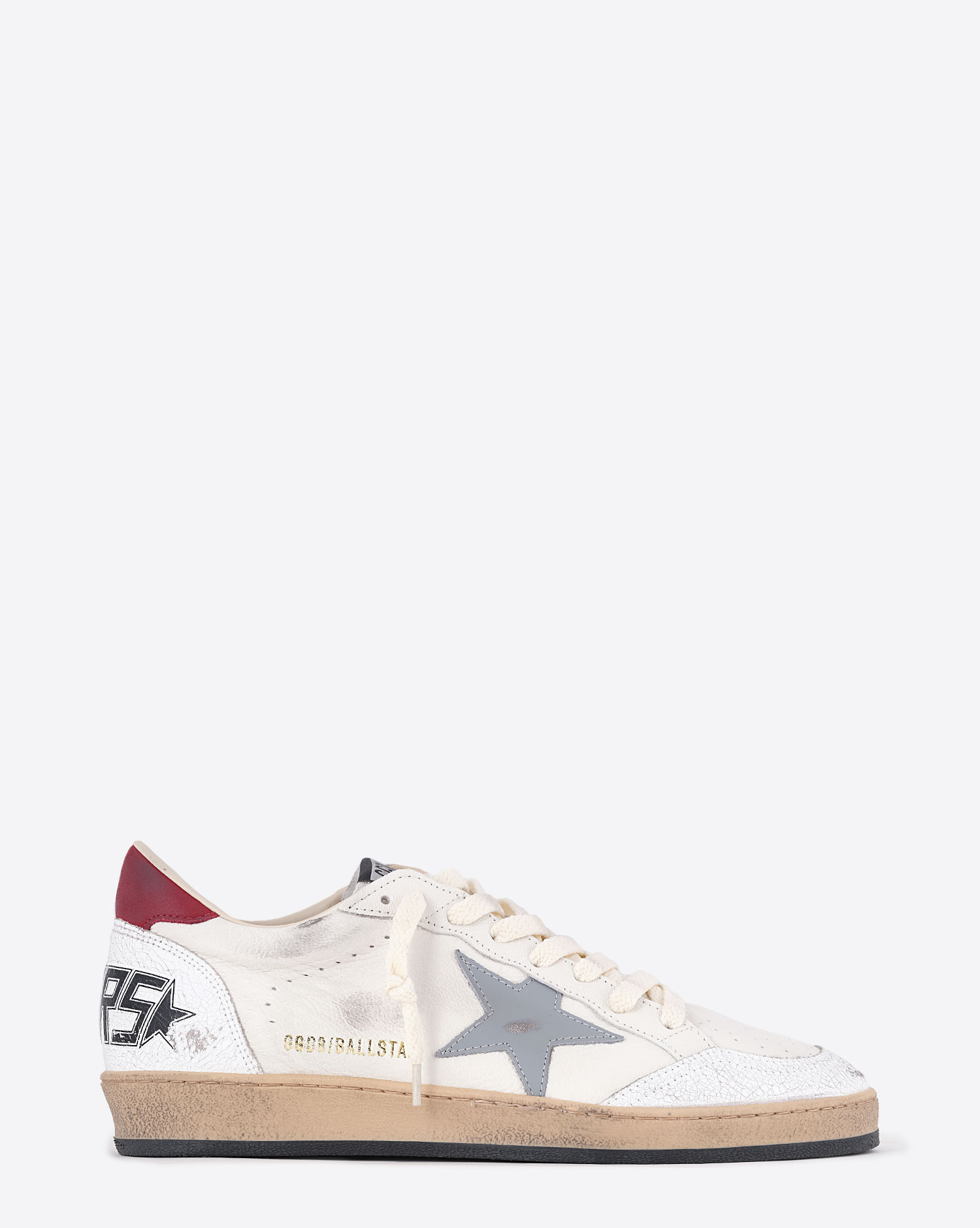 Sneakers Ball Star Golden Goose Homme en cuir Blanc Bleu Argent. Vue profil. 