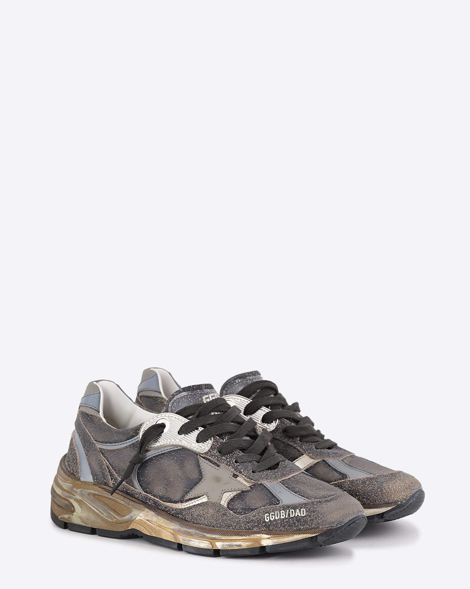 Sneakers Running Dad Golden Goose en cuir Kaki Argent 