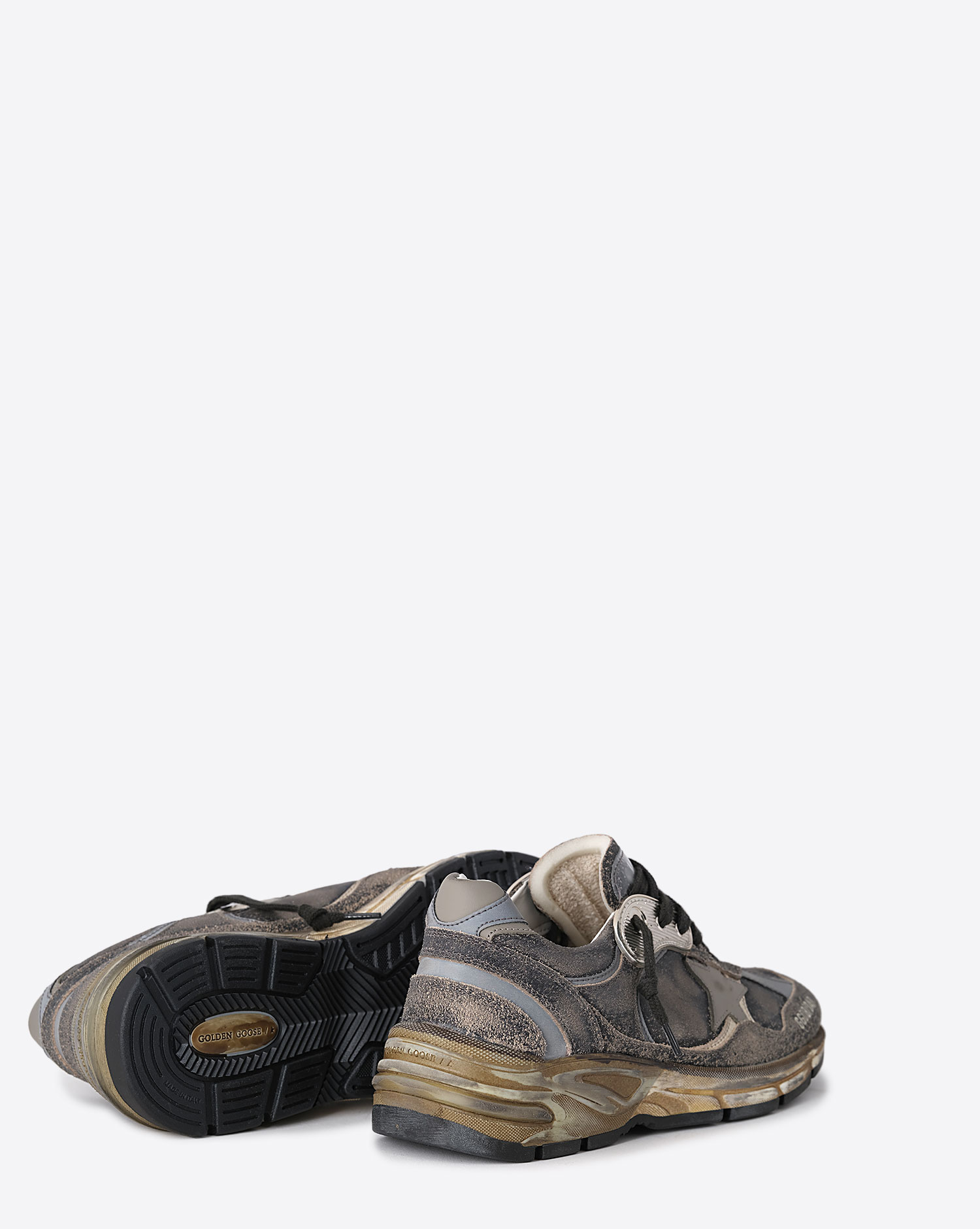 Sneakers Running Dad Golden Goose en cuir Kaki Argent 