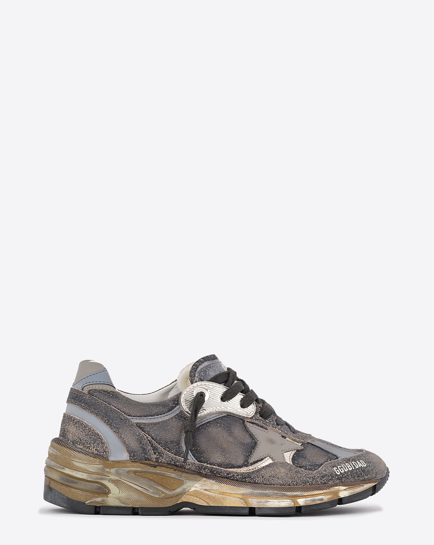 Sneakers Running Dad Golden Goose en cuir Kaki Argent 