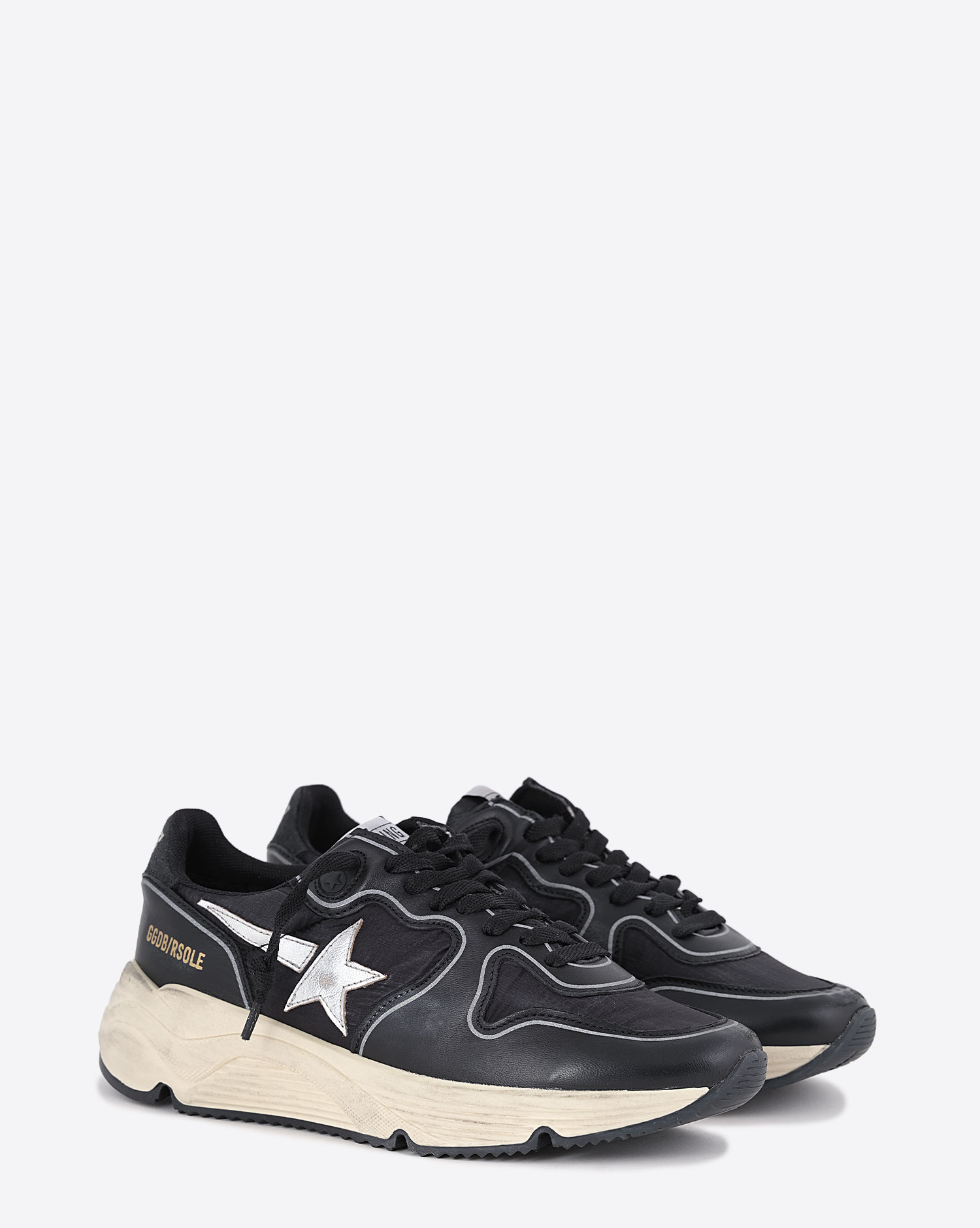 Sneakers Running Sole Golden Goose en cuir Noir Argent.