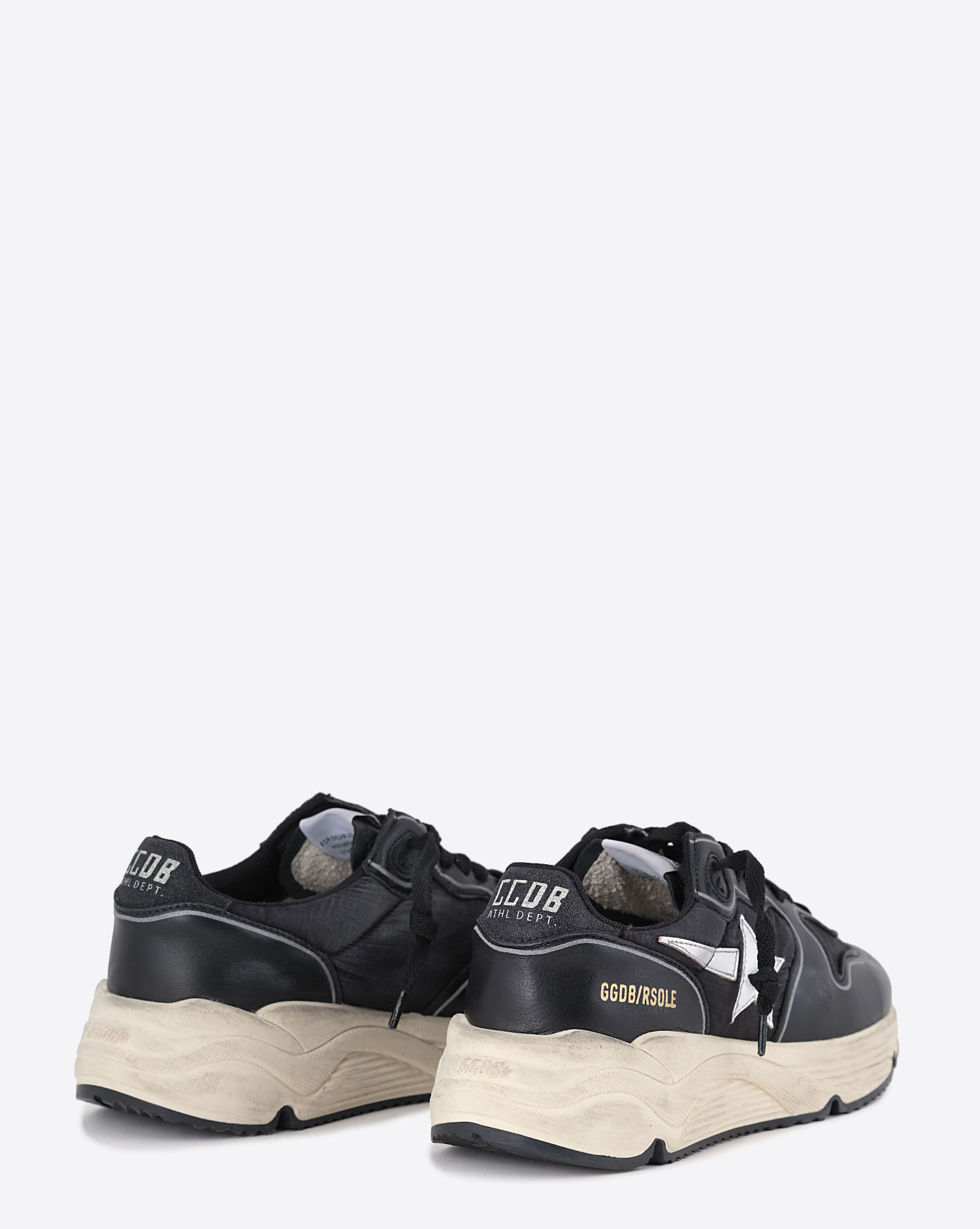 Sneakers Running Sole Golden Goose en cuir Noir Argent.