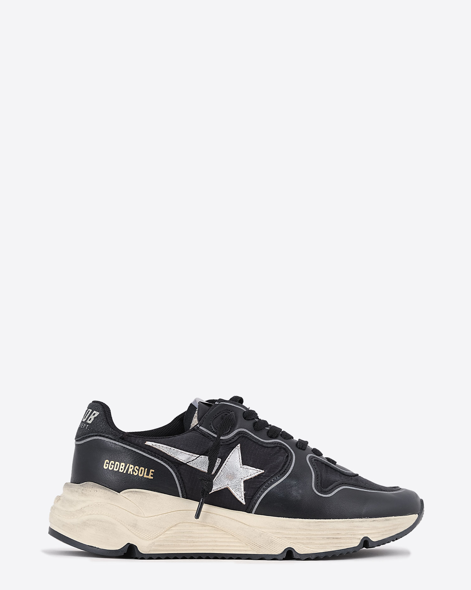 Sneakers Running Sole Golden Goose en cuir Noir Argent.