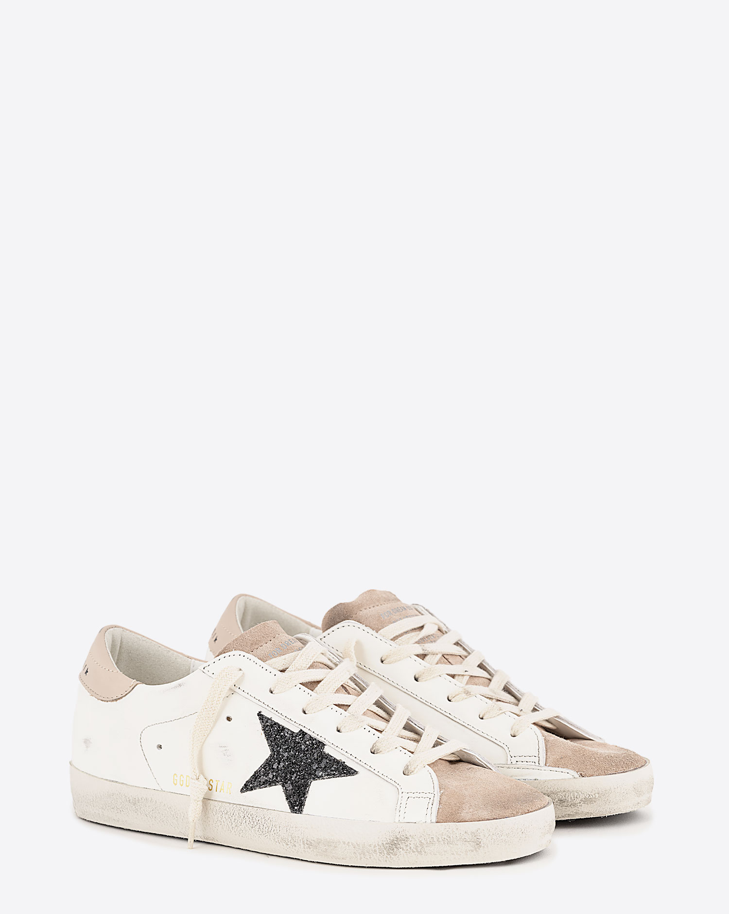 Sneakers Superstar Golden Goose en cuir Milk Rose Bleu. Vue face.