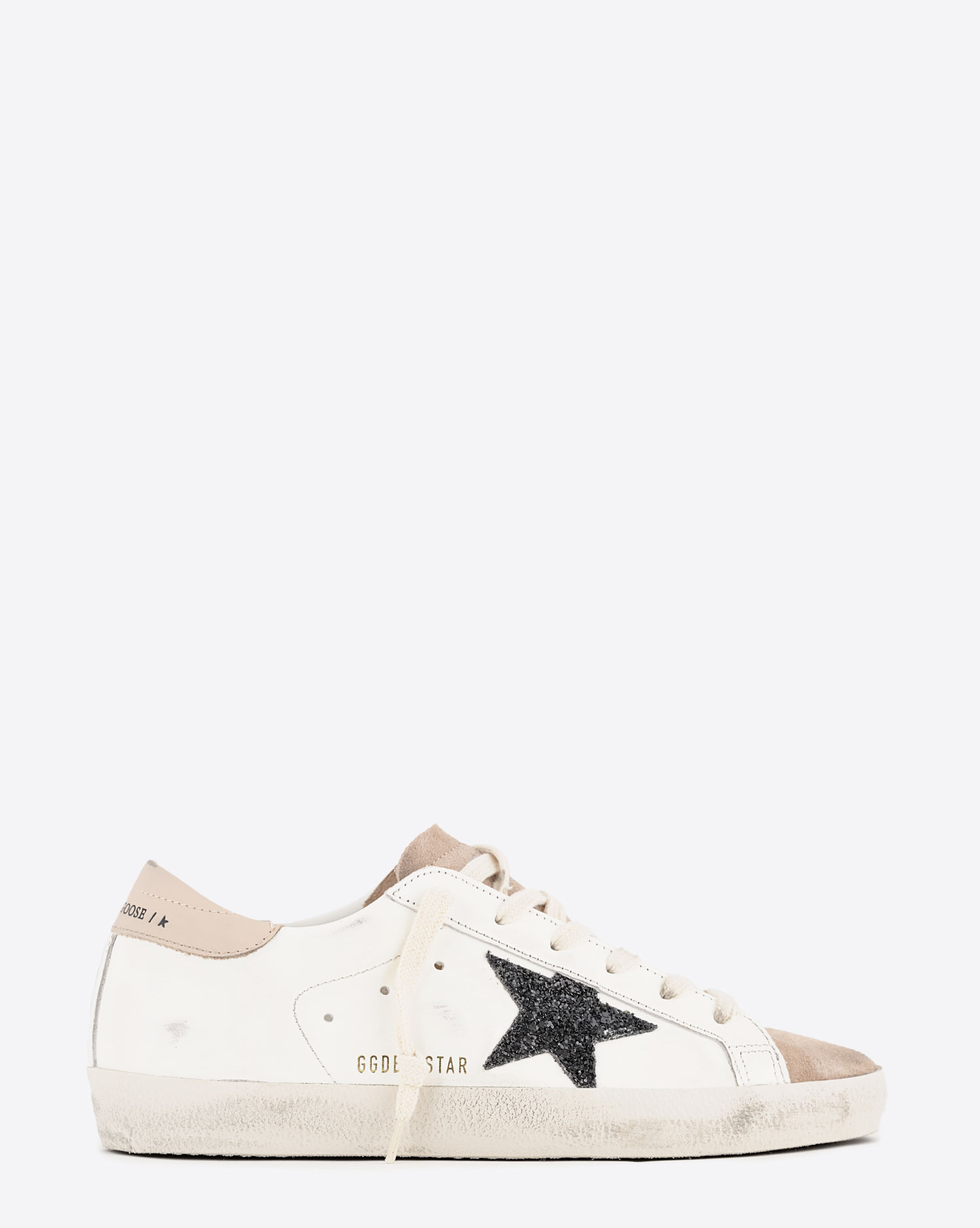 Sneakers Superstar Golden Goose en cuir Milk Rose Bleu. Vue profil