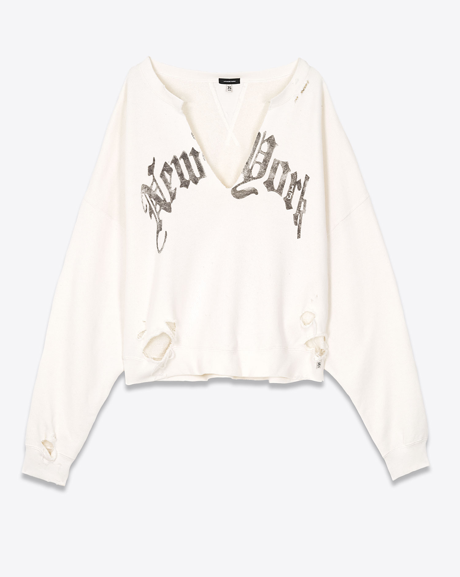 Sweatshirt manches longues New-York Cropped R13 écru. Vue face. 