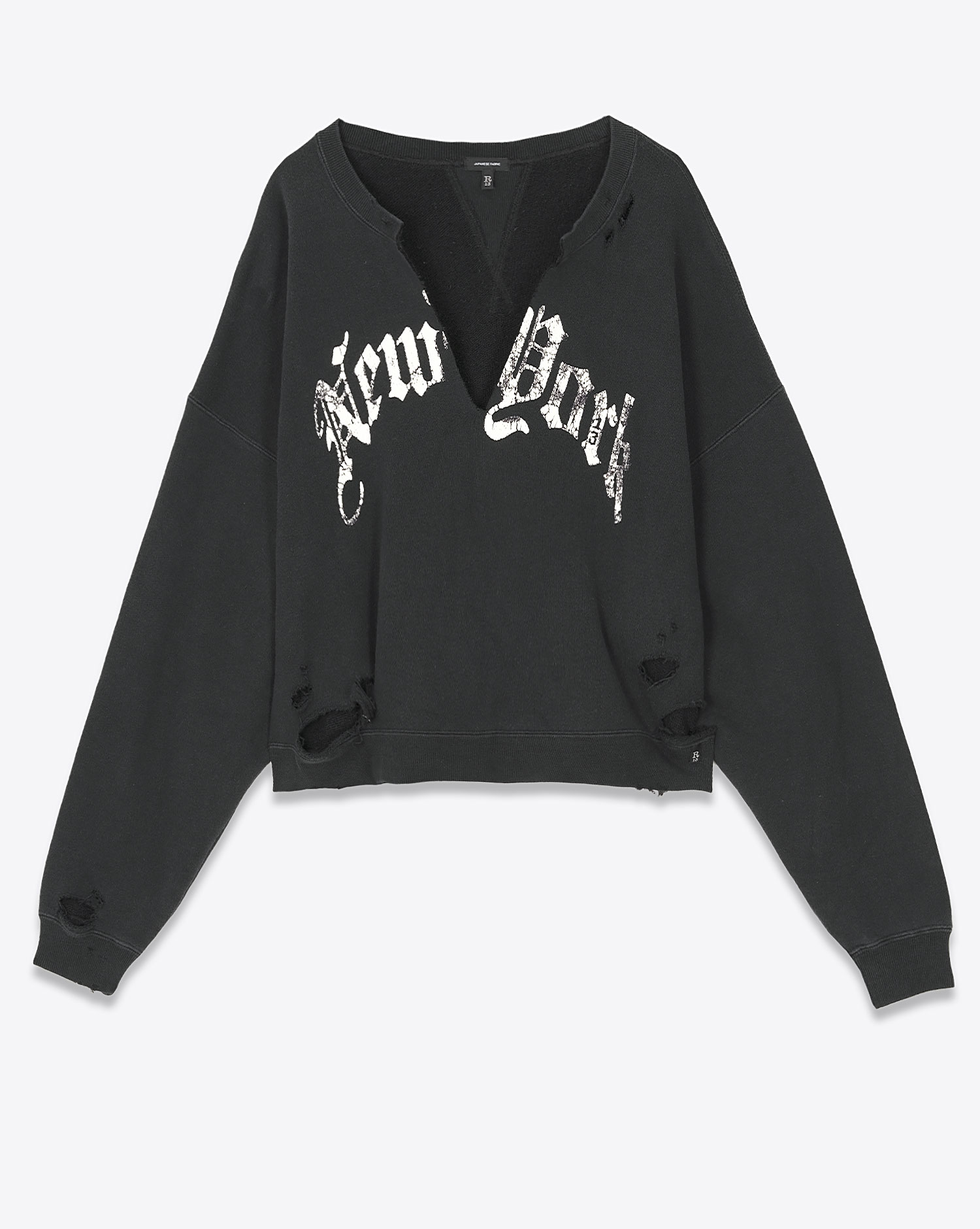 Sweatshirt manches longues New-York Cropped R13 noir. Vue face. 
