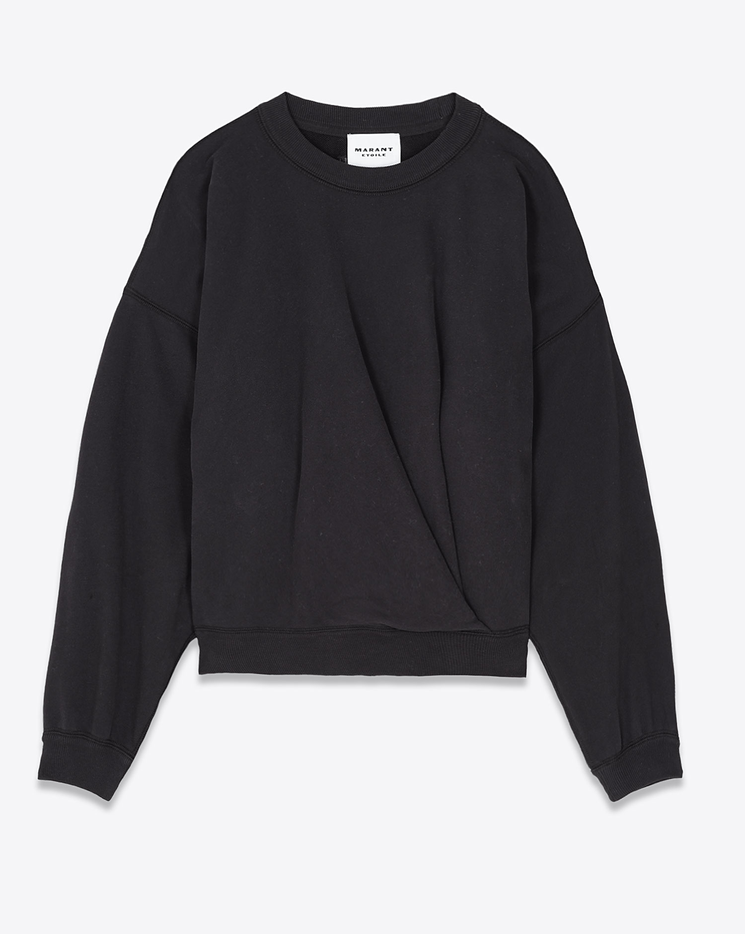 Sweatshirt manches longues chauve-souris col rond dégagé plis devant et dos  noir Paulia Isabel Marant Etoile. Face.