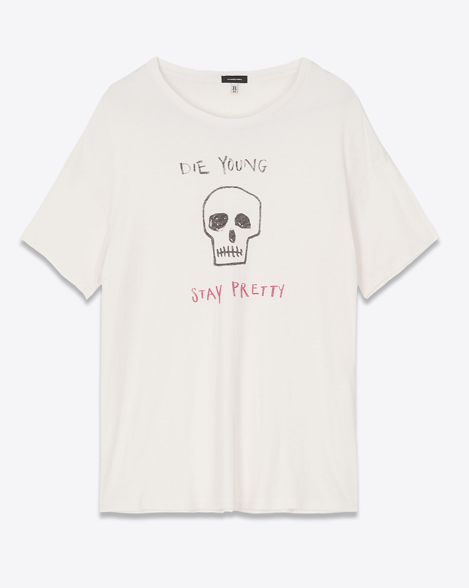 Tee-shirt Manches courtes Die Young Stay Pretty R13 écru. Vue face. 