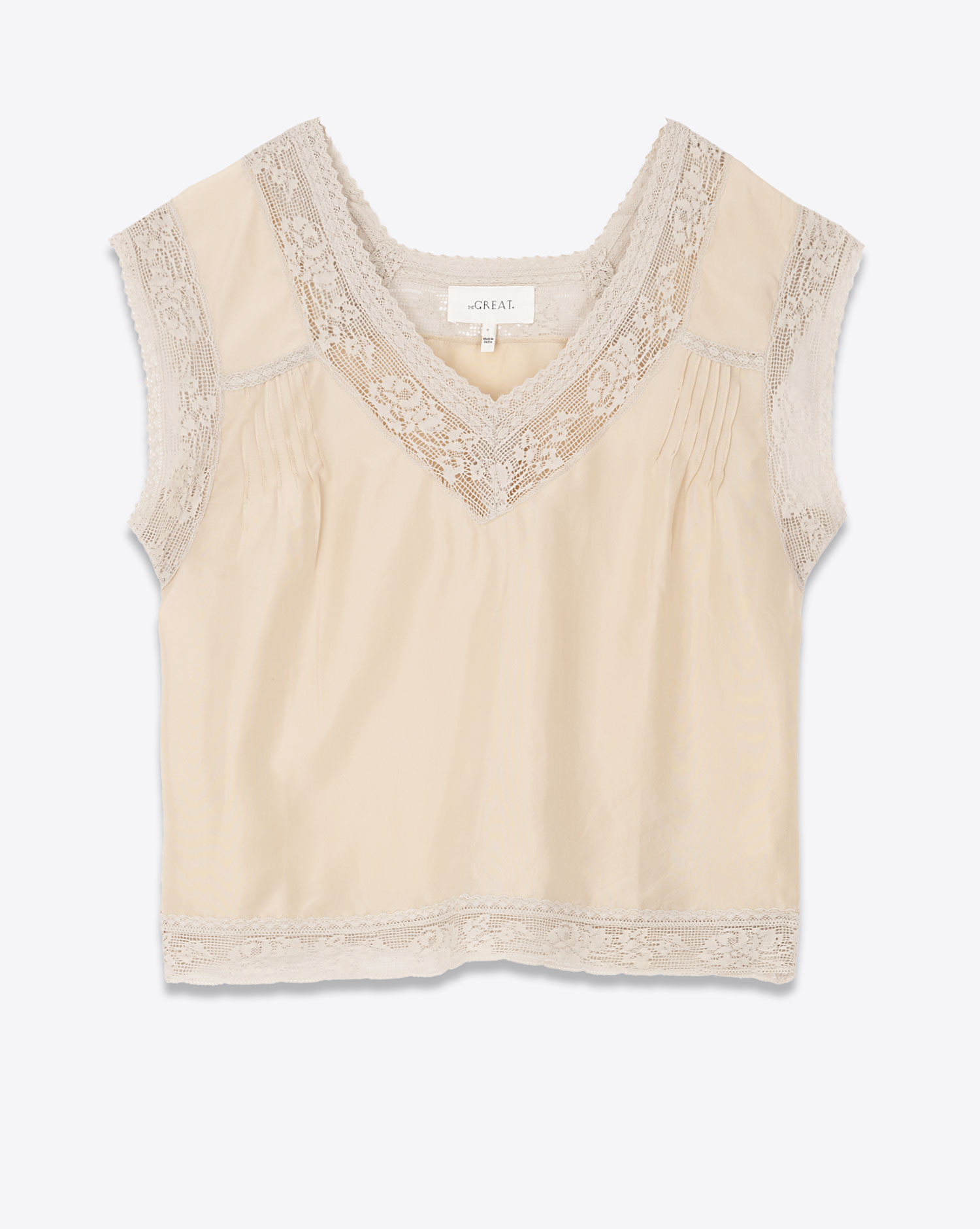 Top Fortune The Great en dentelle et soie lavée beige 