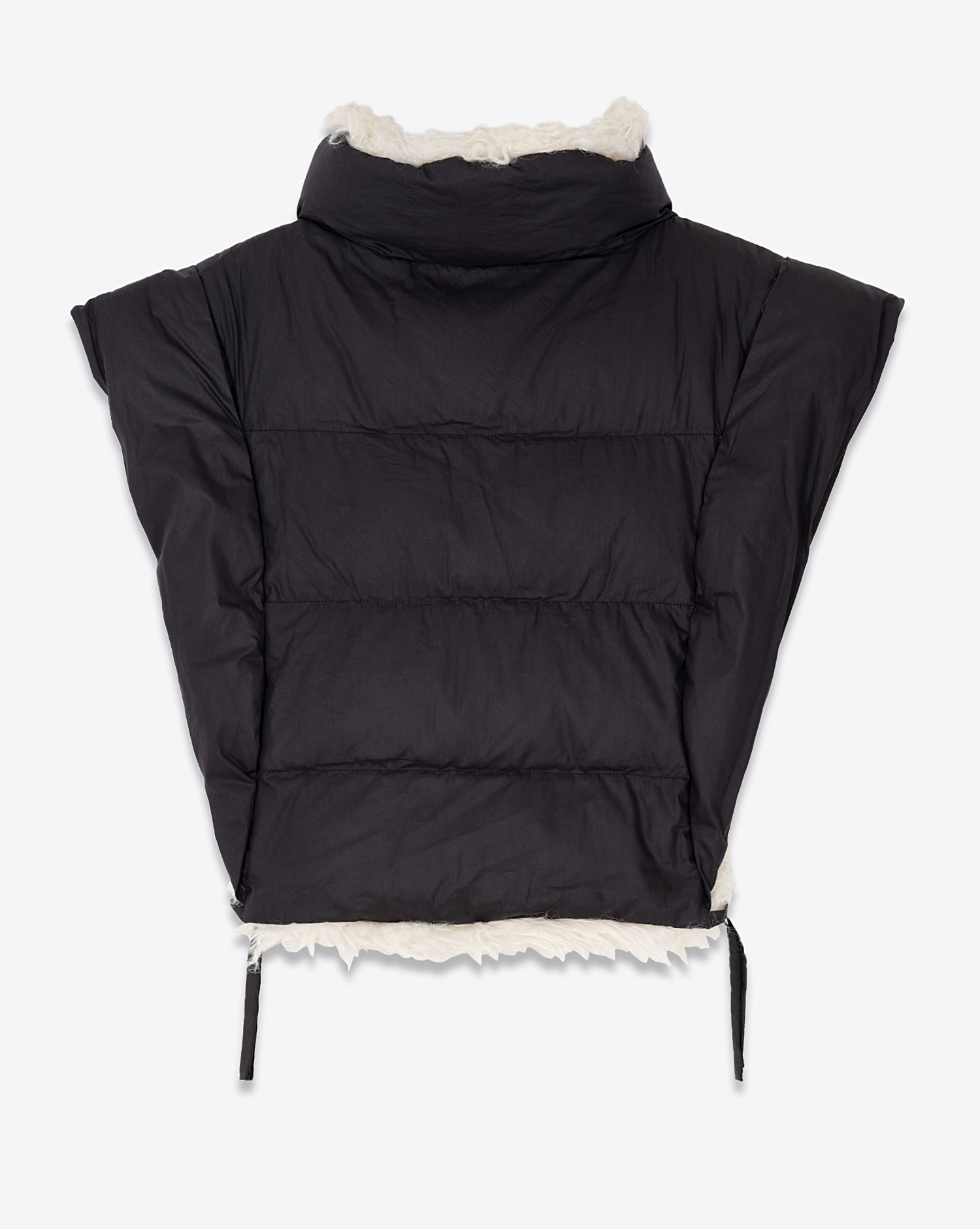 Gilet sans manches réversible en fausse fourrure et nylon noir Hoodali Isabel Marant Etoile. Dos côté nylon noir.