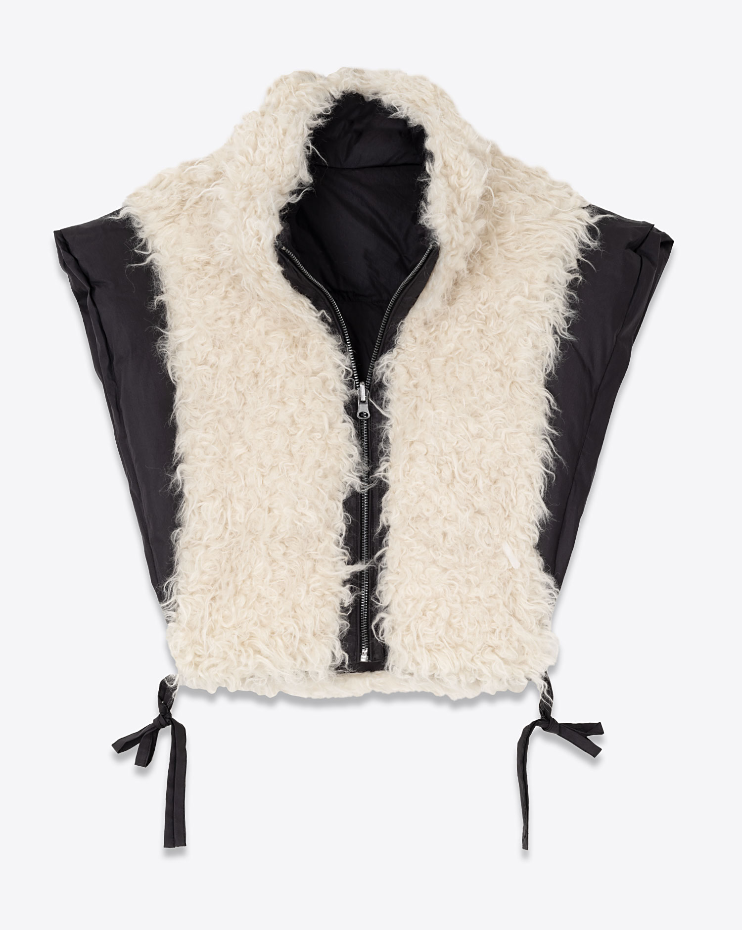 Gilet sans manches réversible en fausse fourrure et nylon noir Hoodali Isabel Marant Etoile. Face côté fausse fourrure.