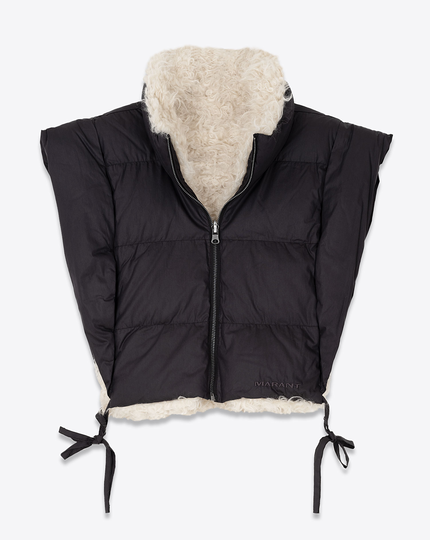 Gilet sans manches réversible en fausse fourrure et nylon noir Hoodali Isabel Marant Etoile. Face nylon noir.