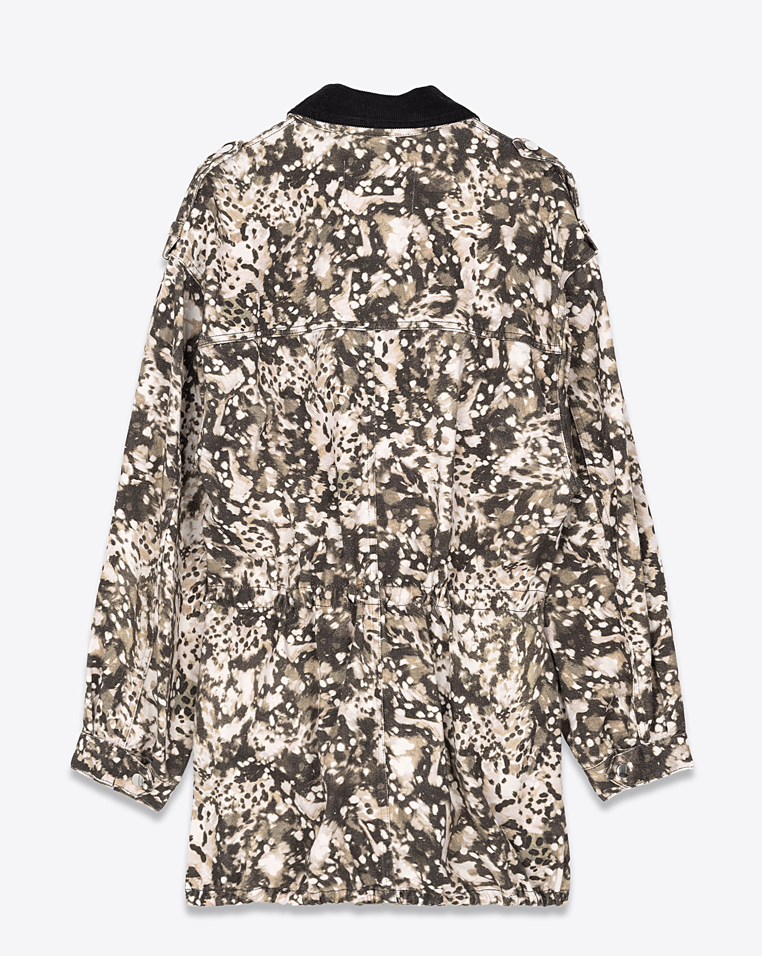 Veste saharienne en toile imprimé camouflage écru kaki Joanna Isabel Marant Etoile. Dos.